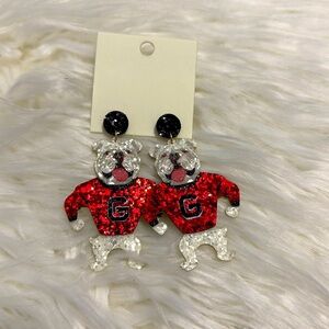 NWT Georgia Bulldog Earrings with Red, Black & White Glittery Accents